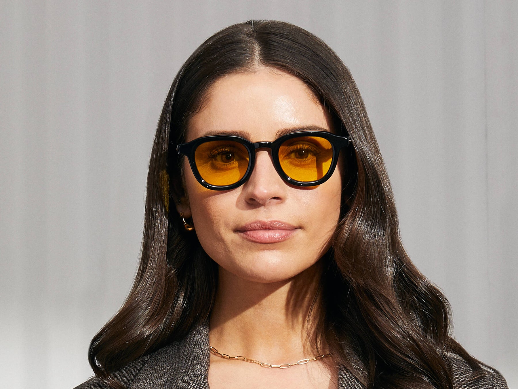 Model is wearing The DAHVEN in Black in size 47 with Mellow Yellow Tinted Lenses Model is wearing The DAHVEN in Black in size 47 with Mellow Yellow Tinted Lenses