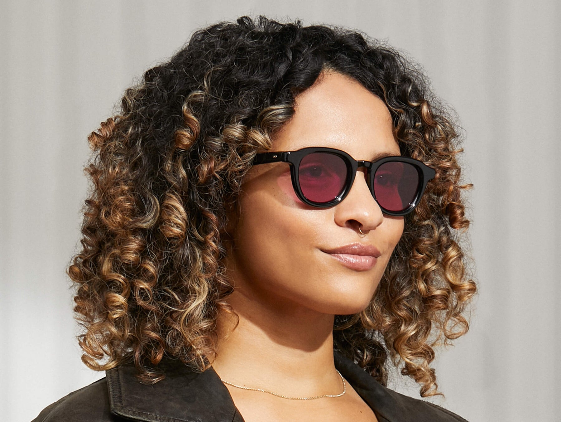 Model is wearing The DAHVEN in Black in size 47 with Purple Nurple Tinted Lenses Model is wearing The DAHVEN in Black in size 47 with Purple Nurple Tinted Lenses