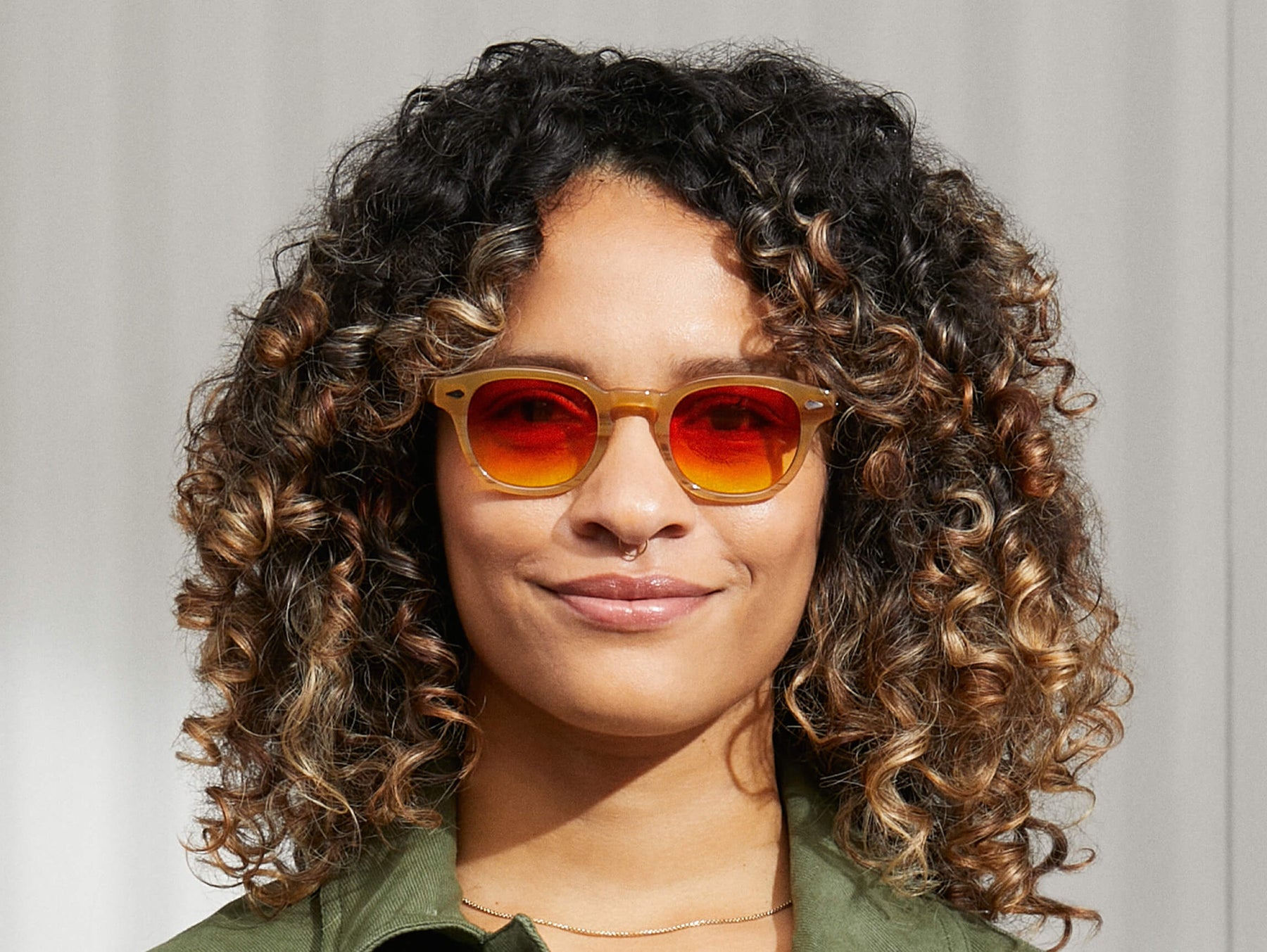 Model is wearing The LEMTOSH in Blonde in size 46 with Candy Corn Tinted Lenses Model is wearing The LEMTOSH in Blonde in size 46 with Candy Corn Tinted Lenses