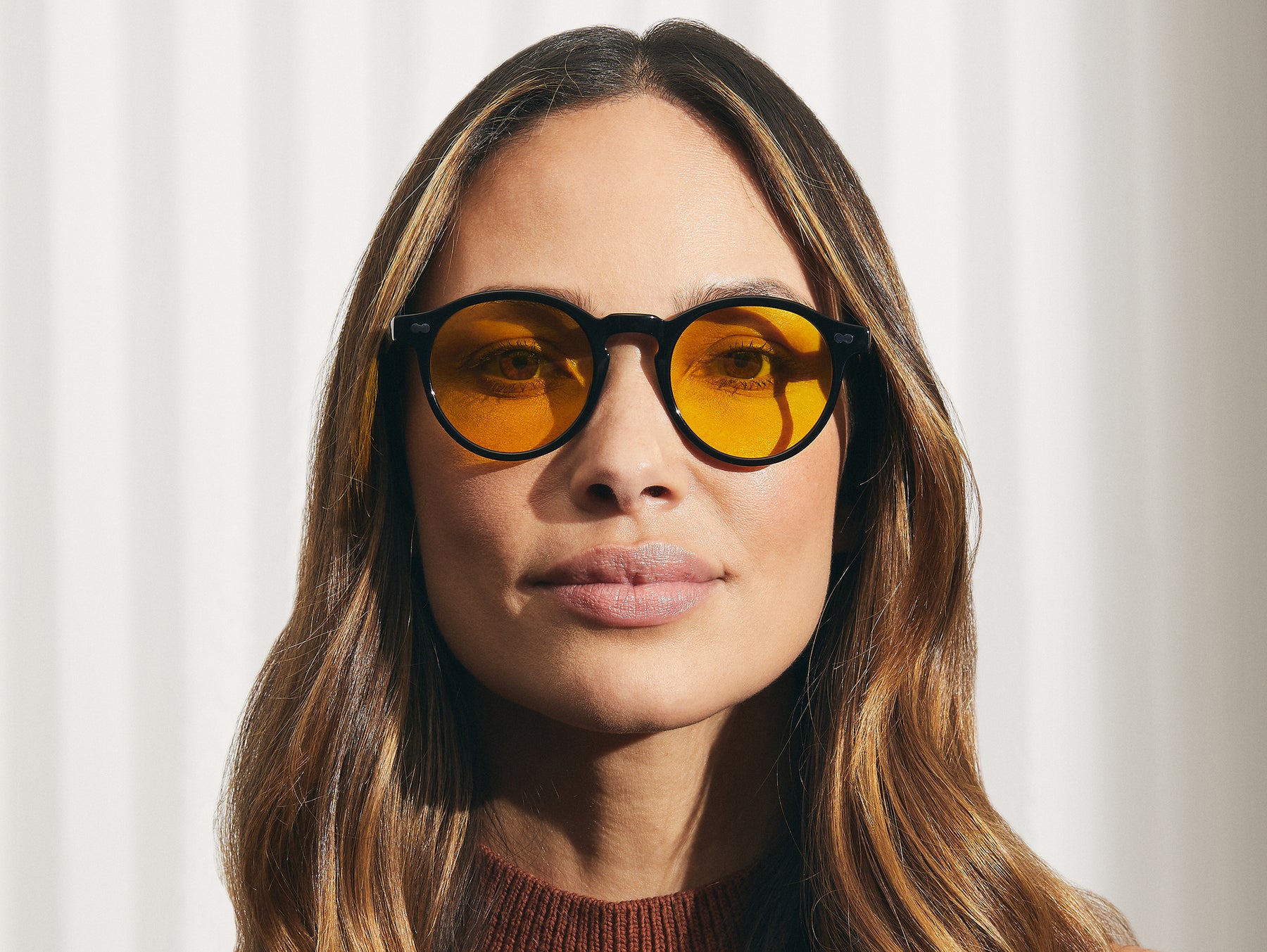 Model is wearing The MILTZEN in Black in size 49 with Mellow Yellow Tinted Lenses Model is wearing The MILTZEN in Black in size 49 with Mellow Yellow Tinted Lenses