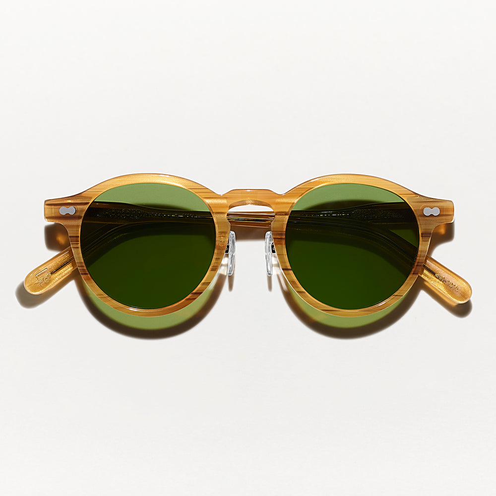 #color_blonde | The MILTZEN SUN W/ METAL NOSE PADS in Blonde with Calibar Green Glass Lenses
