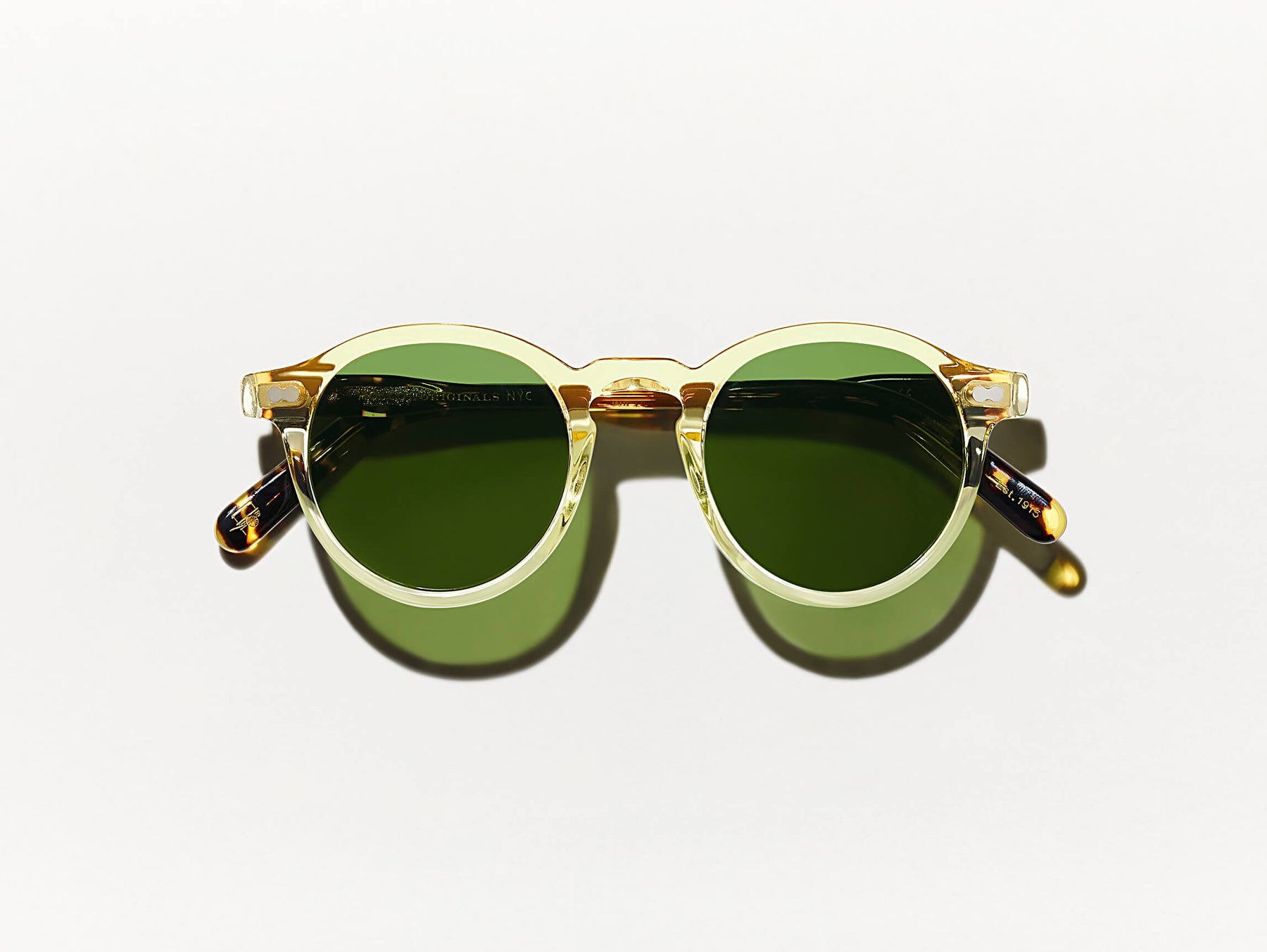 The MILTZEN in Citron/Tortoise with Calibar Green Glass Lenses The MILTZEN in Citron/Tortoise with Calibar Green Glass Lenses