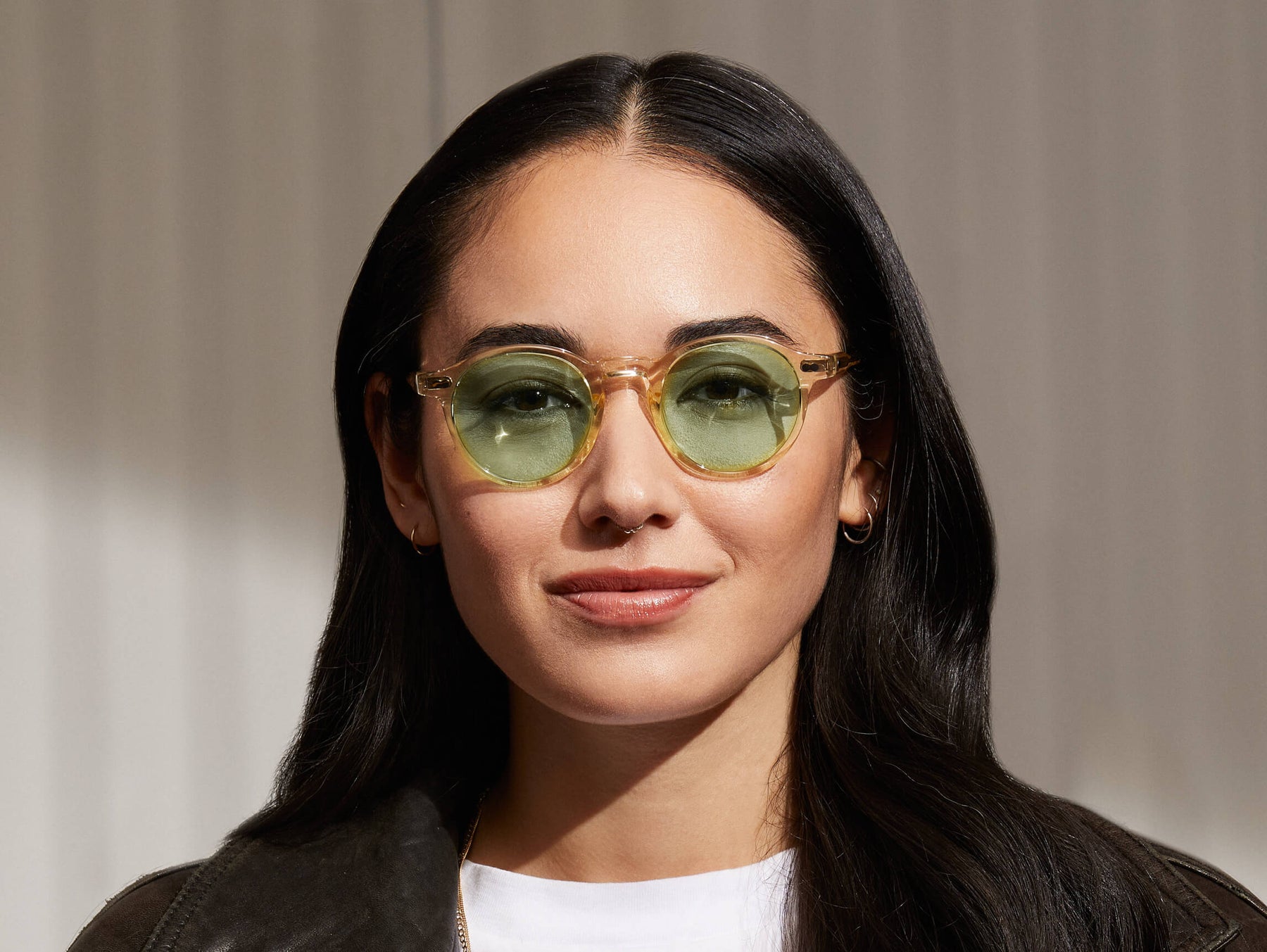 Model is wearing The MILTZEN in Flesh in size 46 with Limelight Tinted Lenses Model is wearing The MILTZEN in Flesh in size 46 with Limelight Tinted Lenses