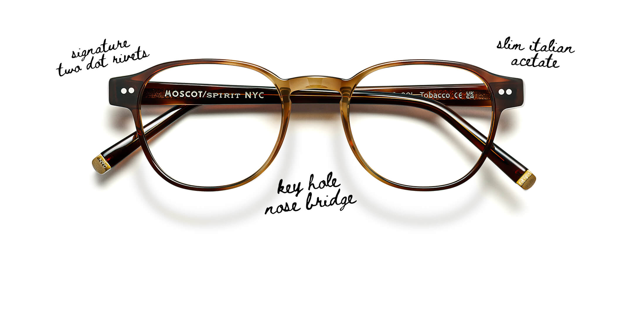 The ARTHUR: Signature two dot rivets, key hole nose bridge, and slim Italian acetate