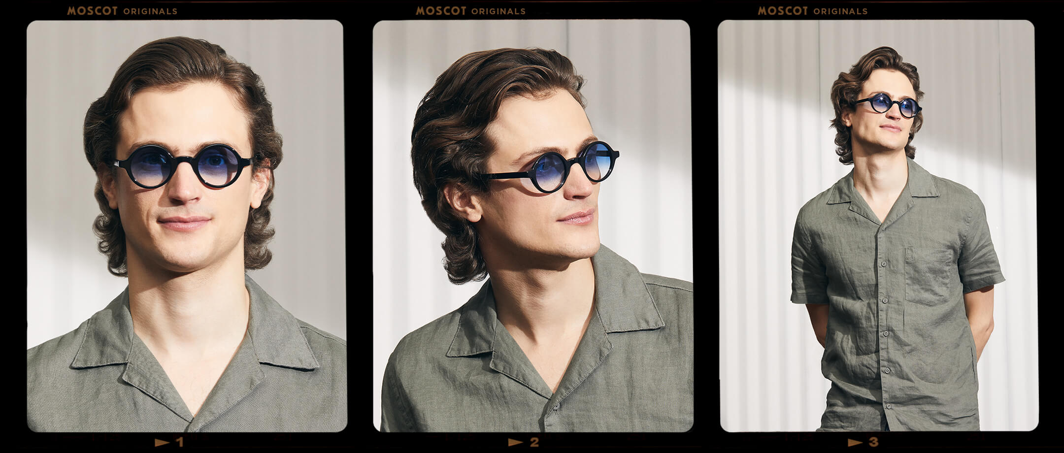 Model is wearing The ZOLMAN in Black in size 42 with Broadway Blue Fade Tinted Lenses