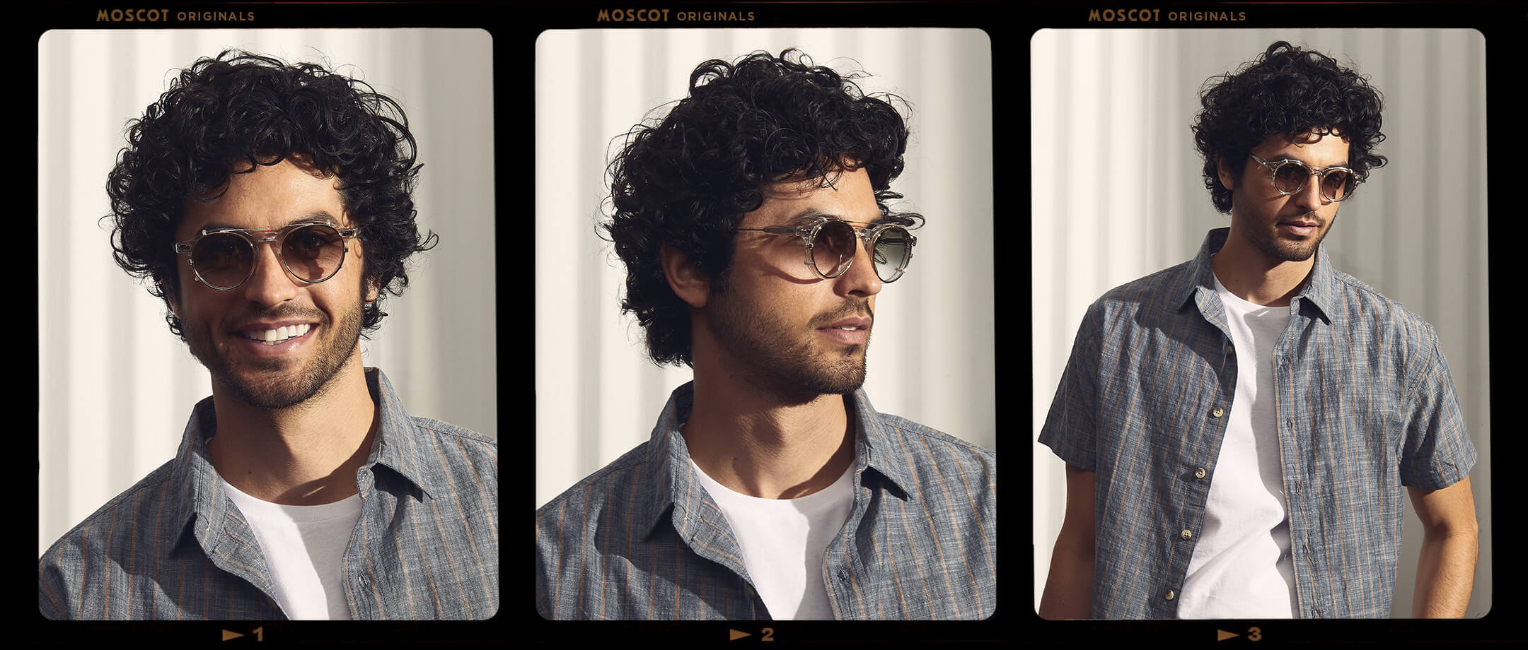 Model is wearing The CLIPZEN in Gold in size 49 with G-15 Fade Tinted Lenses