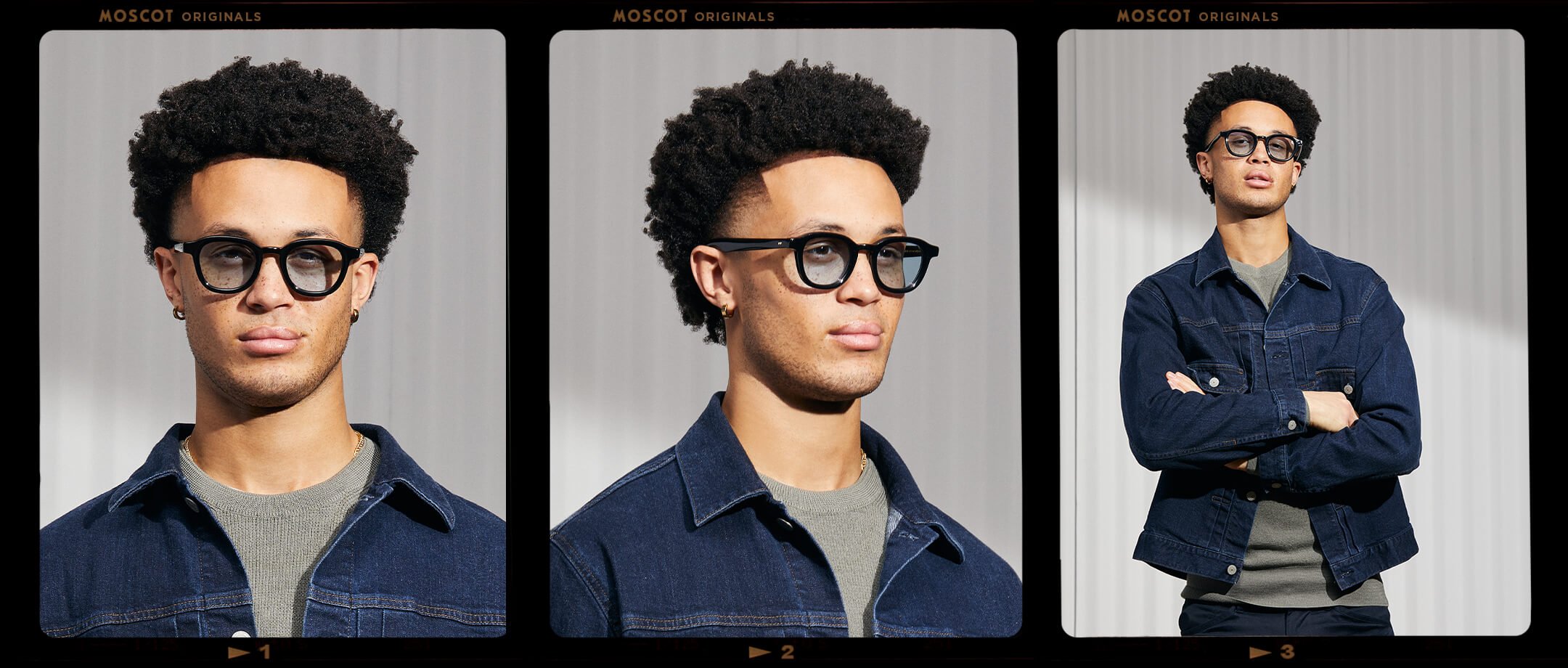 Model is wearing The DAHVEN in Black in size 47 with Bel Air Blue Tinted Lenses