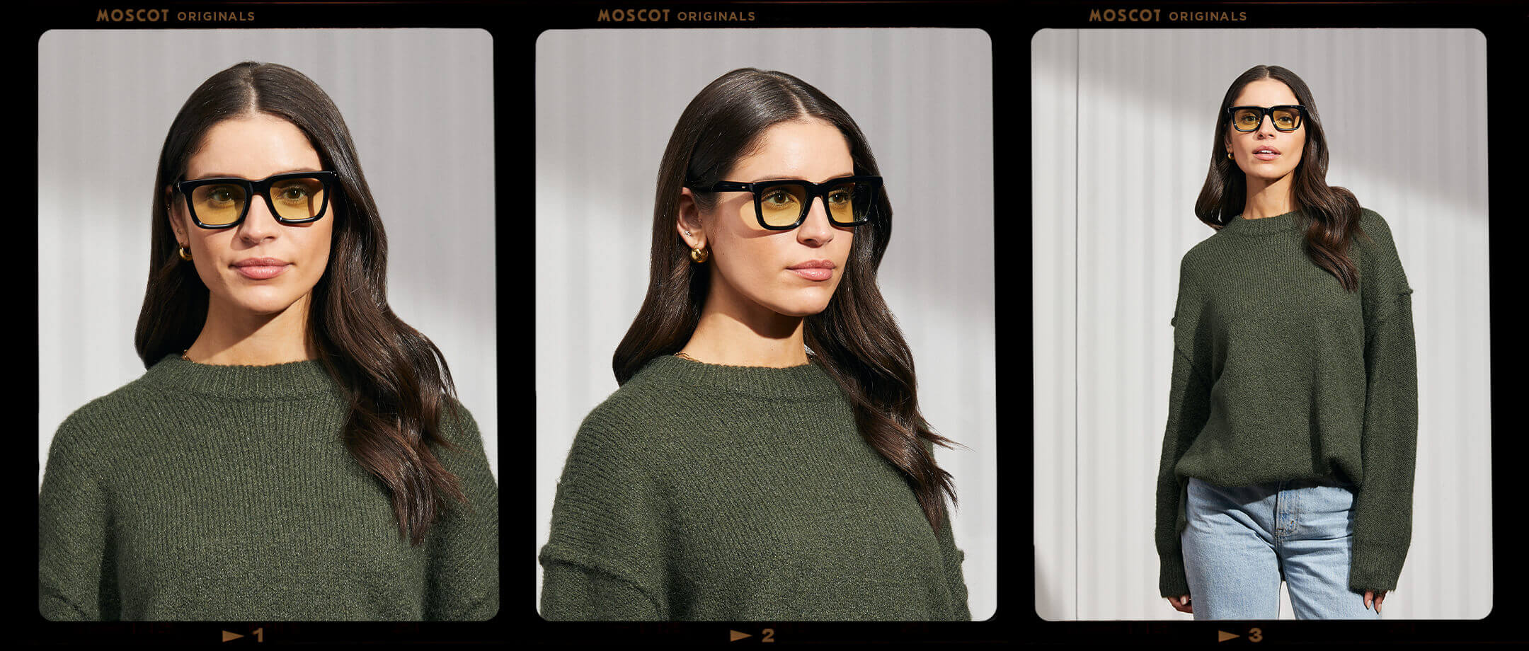 Model is wearing The RIZIK in Black in size 49 with Limelight Tinted Lenses