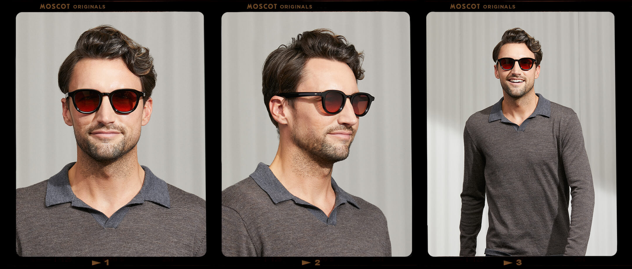 Model is wearing The DAHVEN in Black in size 50 with Cabernet Tinted Lenses