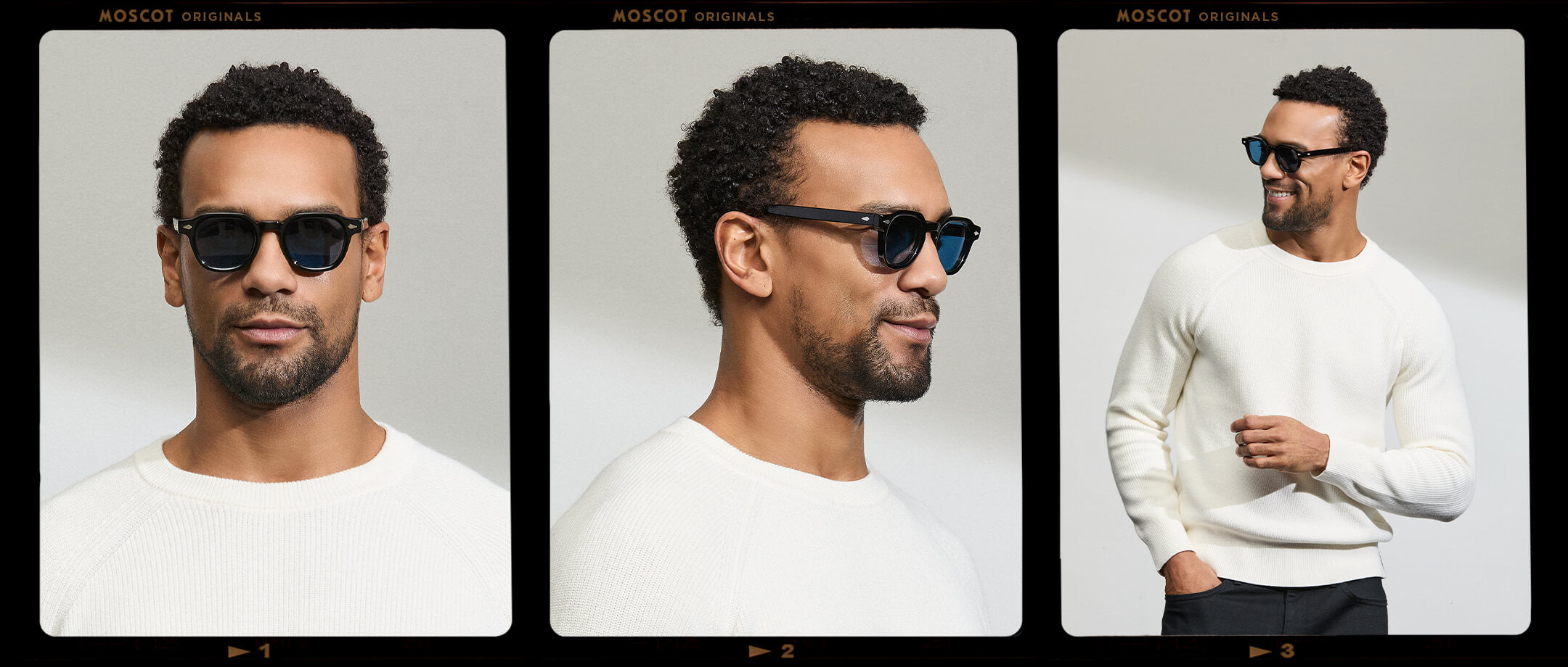 Model is wearing The DOLT in Black in size 46 with BLUE+ Lenses