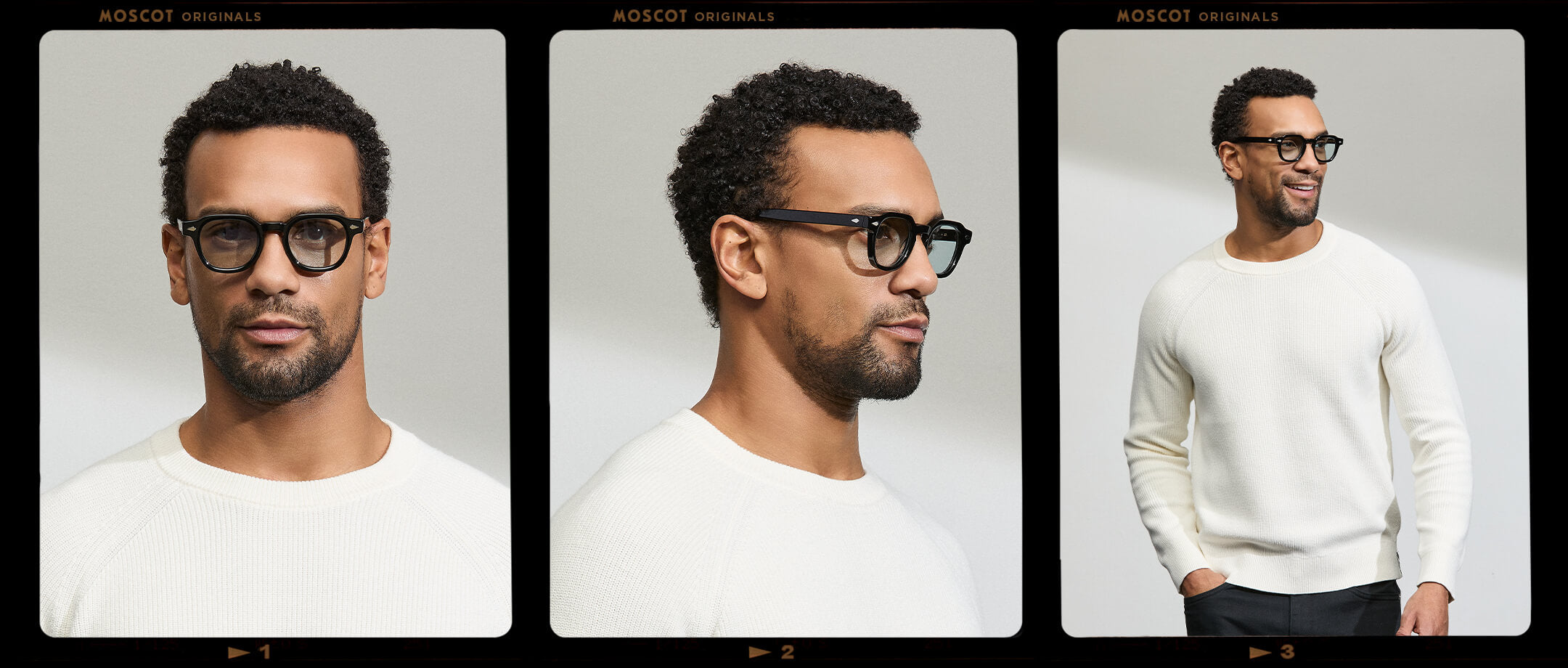 Model is wearing The DOLT in Black in size 46 with BLUE+ Lenses
