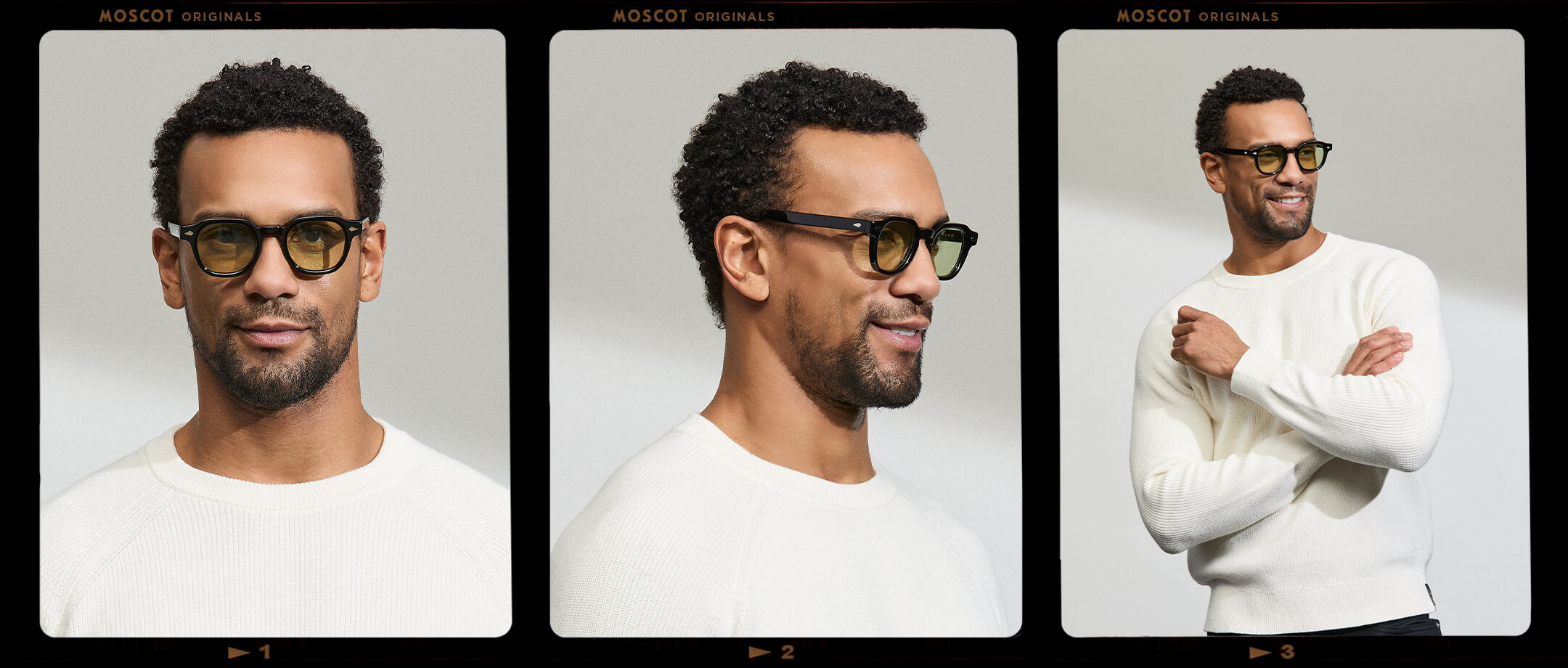 Model is wearing The DOLT in Black in size 46 with GREEN+ Lenses