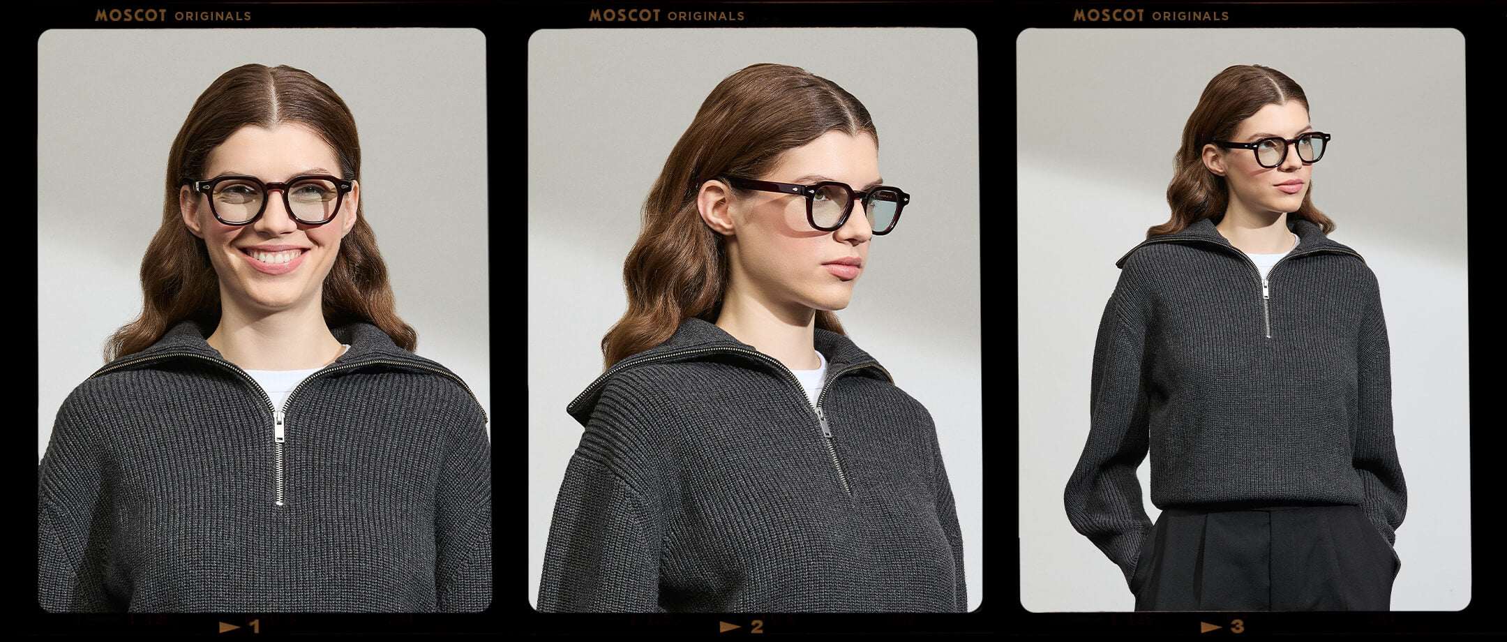 Model is wearing The DOLT in Burgundy in size 49 with BLUE+ Lenses