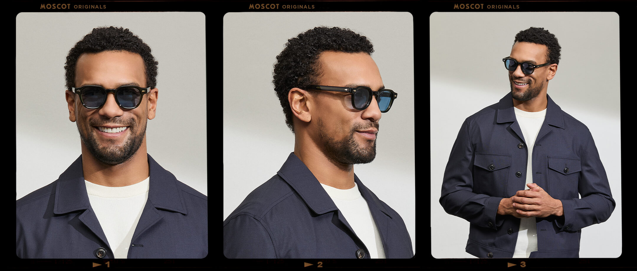 Model is wearing The DOLT in Dark Green in size 46 with BLUE+ Lenses