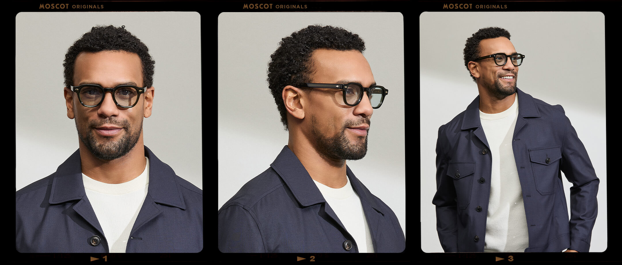 Model is wearing The DOLT in Dark Green in size 46 with BLUE+ Lenses