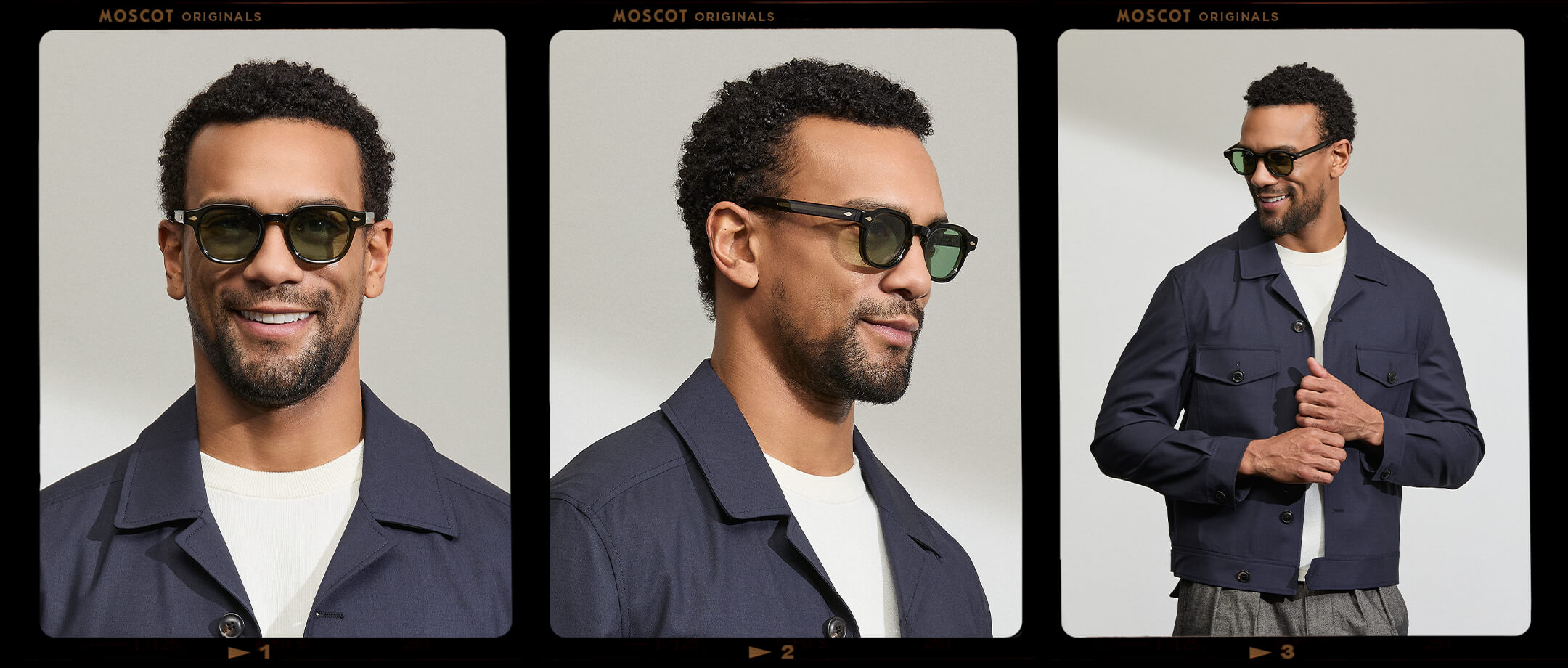 Model is wearing The DOLT in Dark Green in size 46 with GREEN+ Lenses