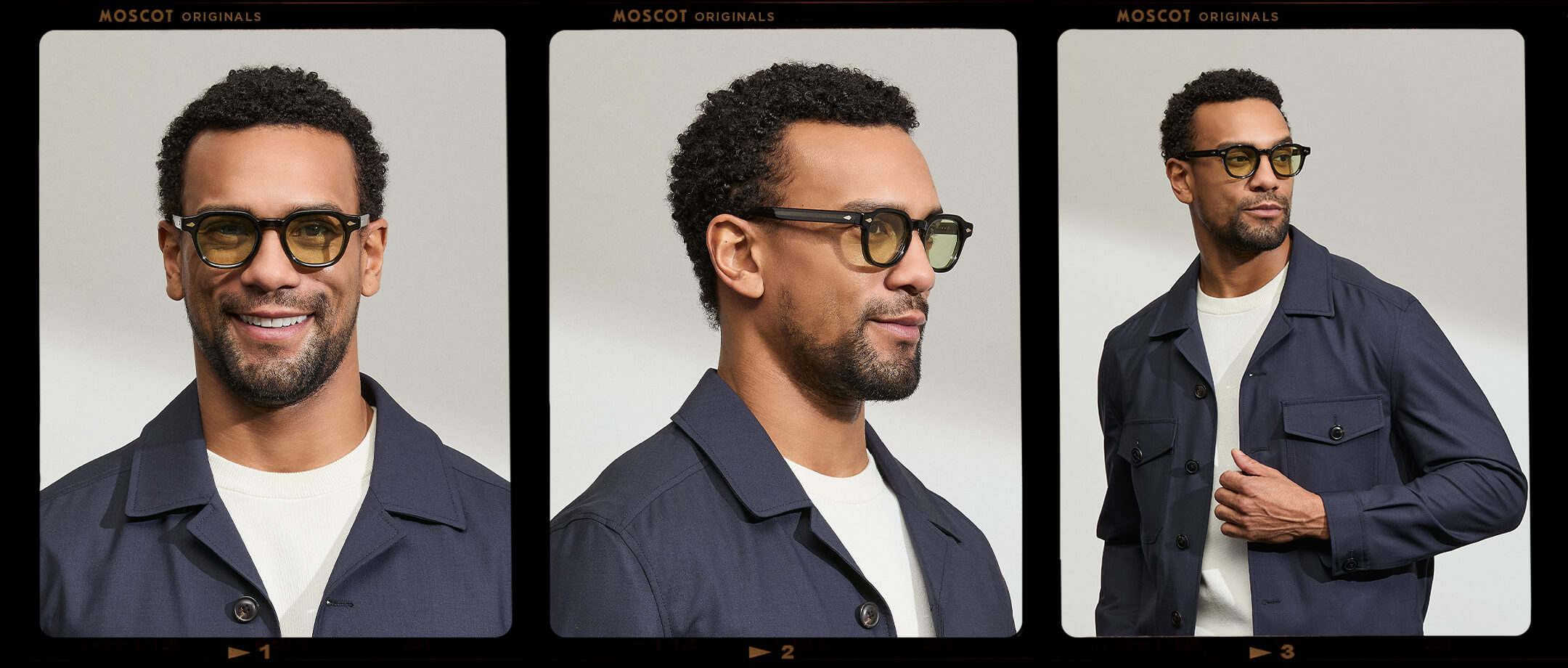 Model is wearing The DOLT in Dark Green in size 46 with GREEN+ Lenses