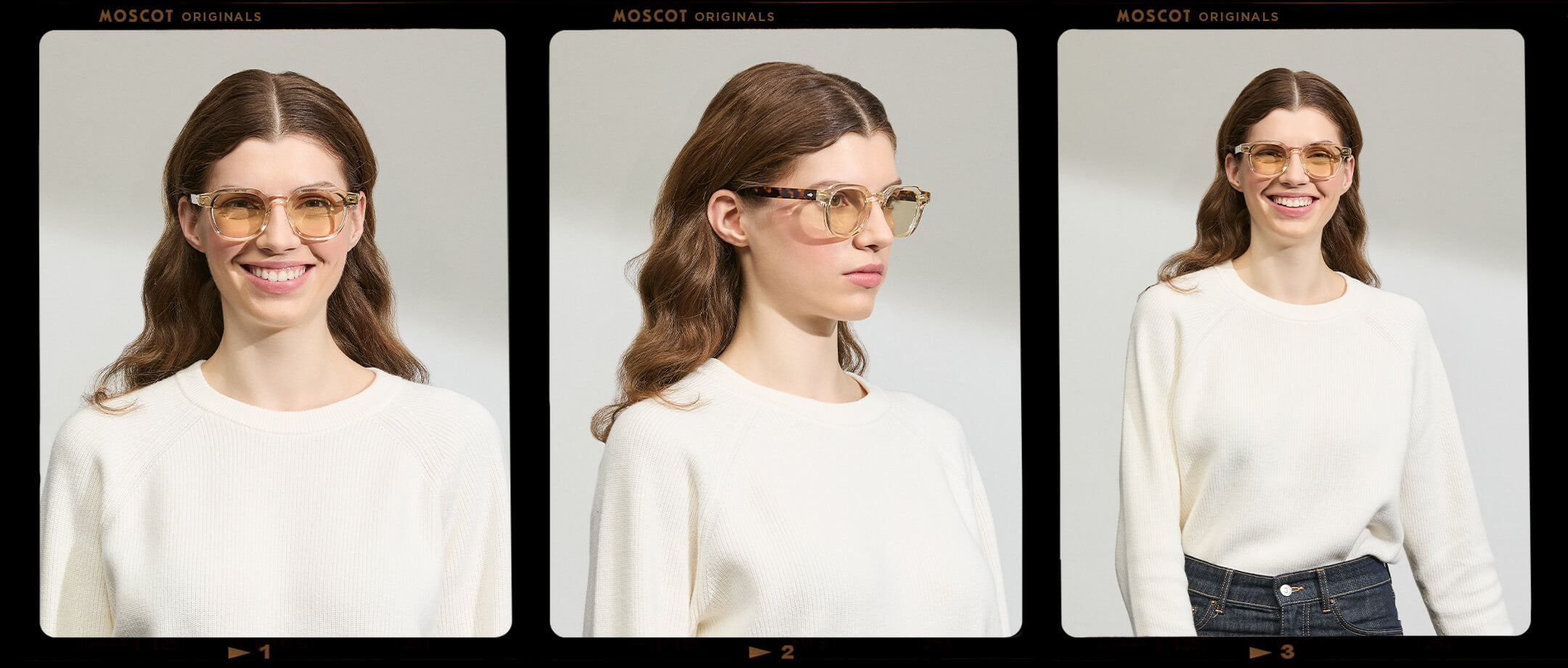 Model is wearing The DOLT in Flesh/Tortoise in size 49 with AMBER+ Lenses