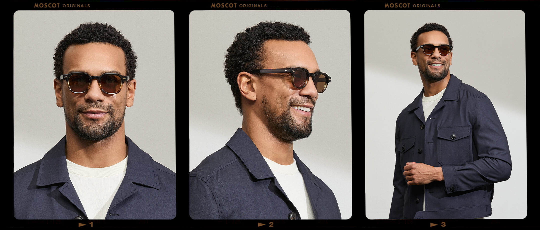 Model is wearing The DOLT in Grey-Brown Fade in size 46 with AMBER+ Lenses