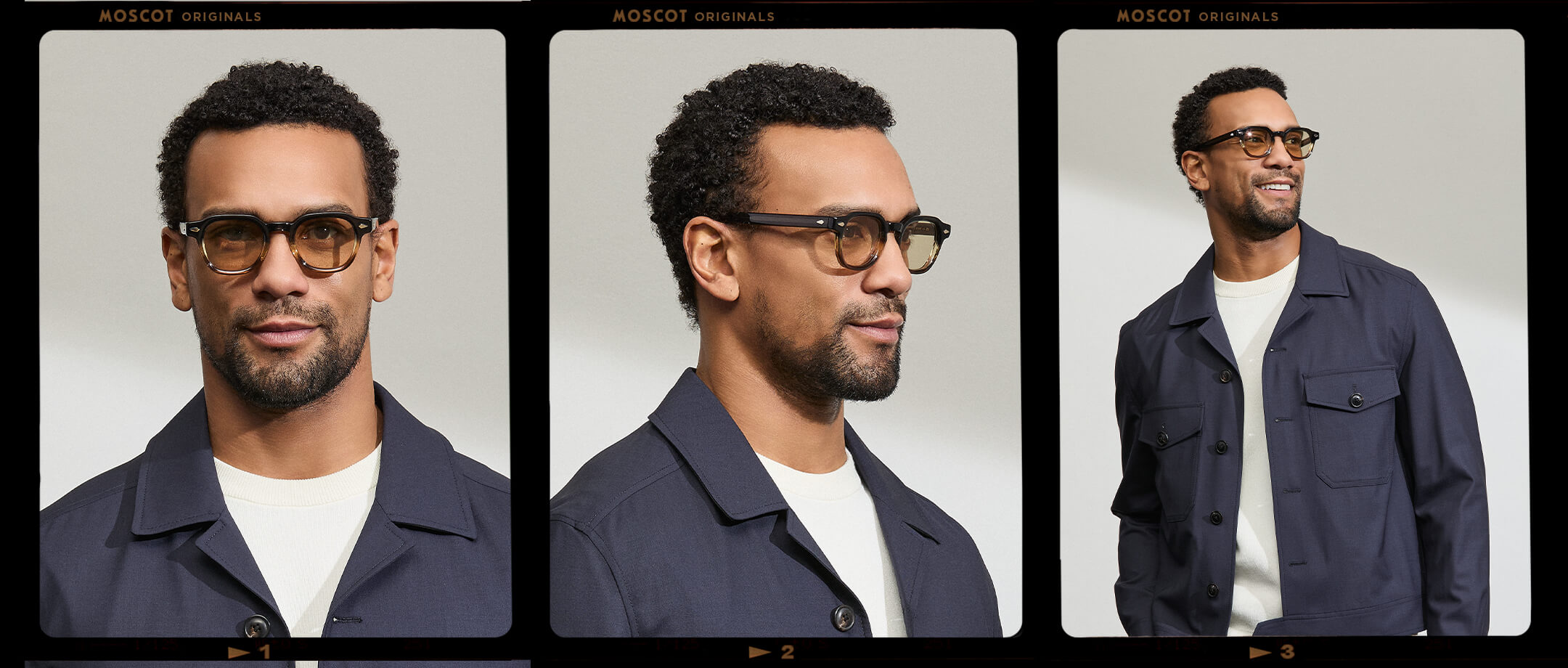 Model is wearing The DOLT in Grey-Brown Fade in size 46 with AMBER+ Lenses