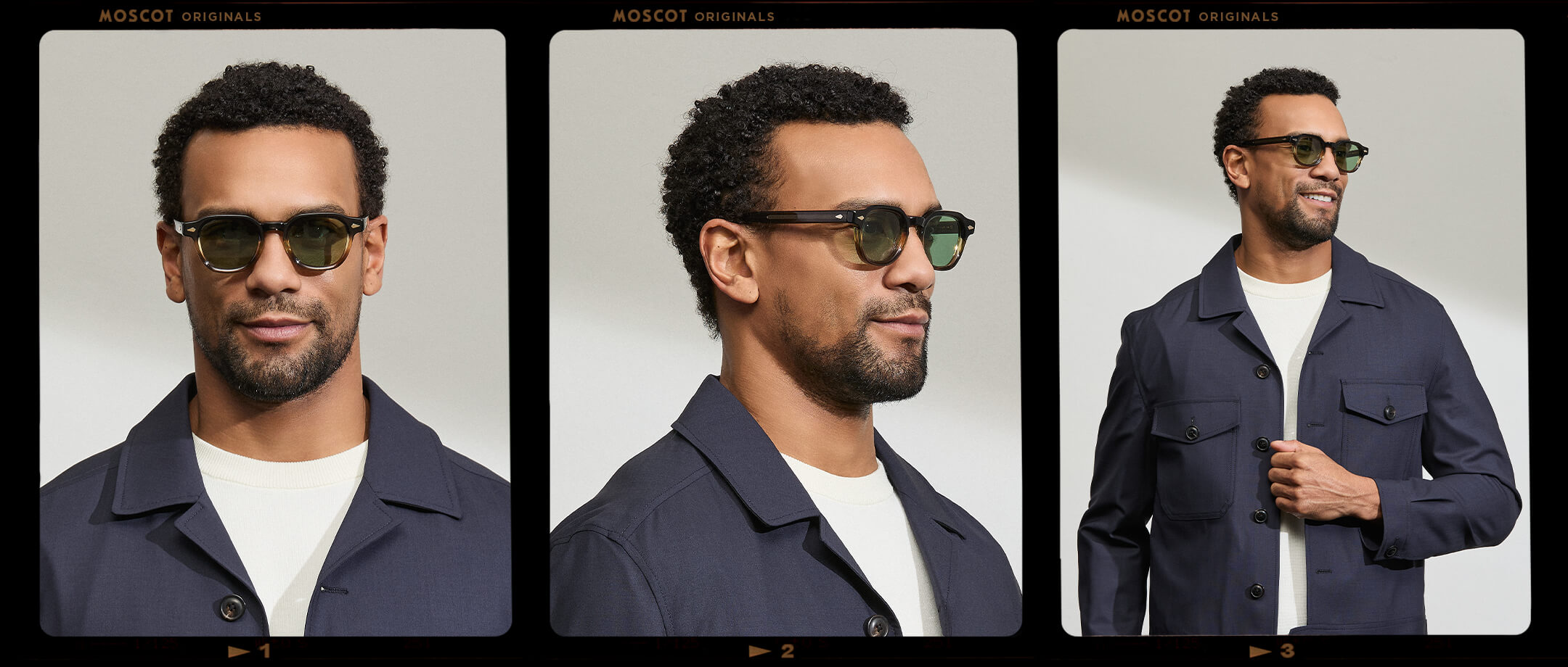 Model is wearing The DOLT in Grey-Brown Fade in size 46 with GREEN+ Lenses