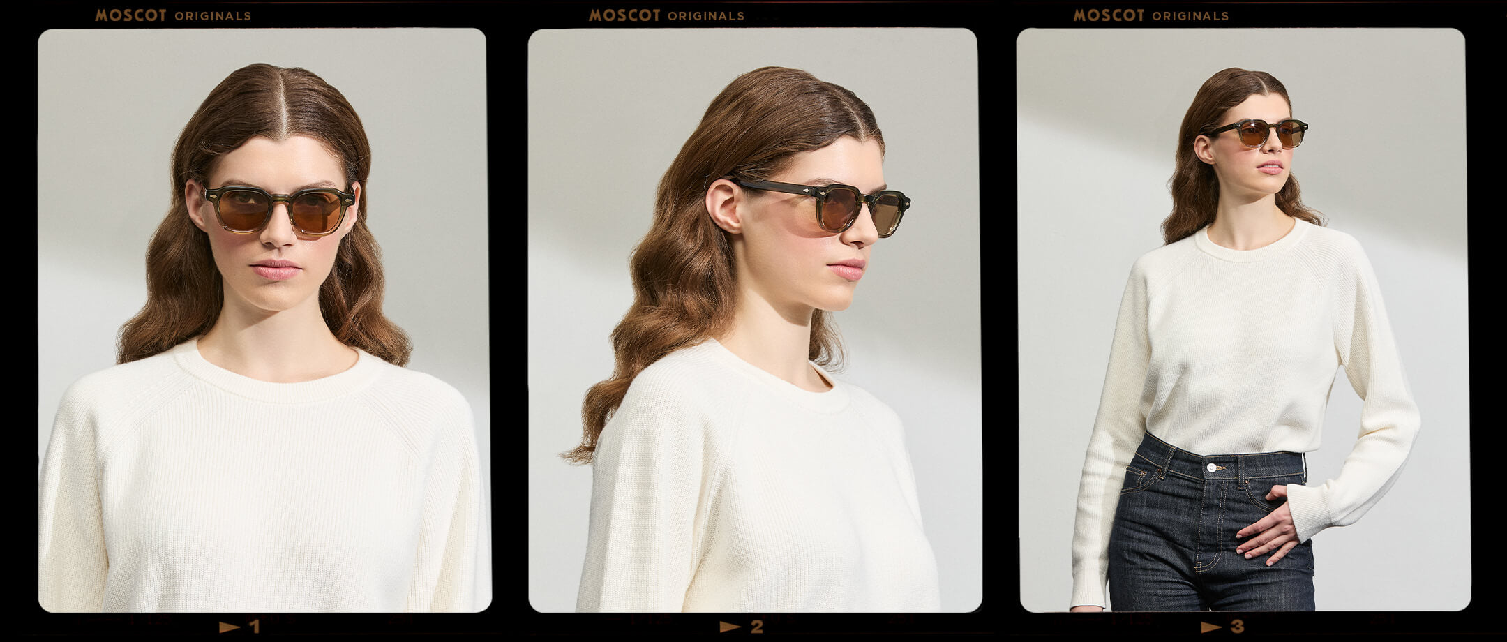 Model is wearing The DOLT in Khaki in size 49 with AMBER+ Lenses