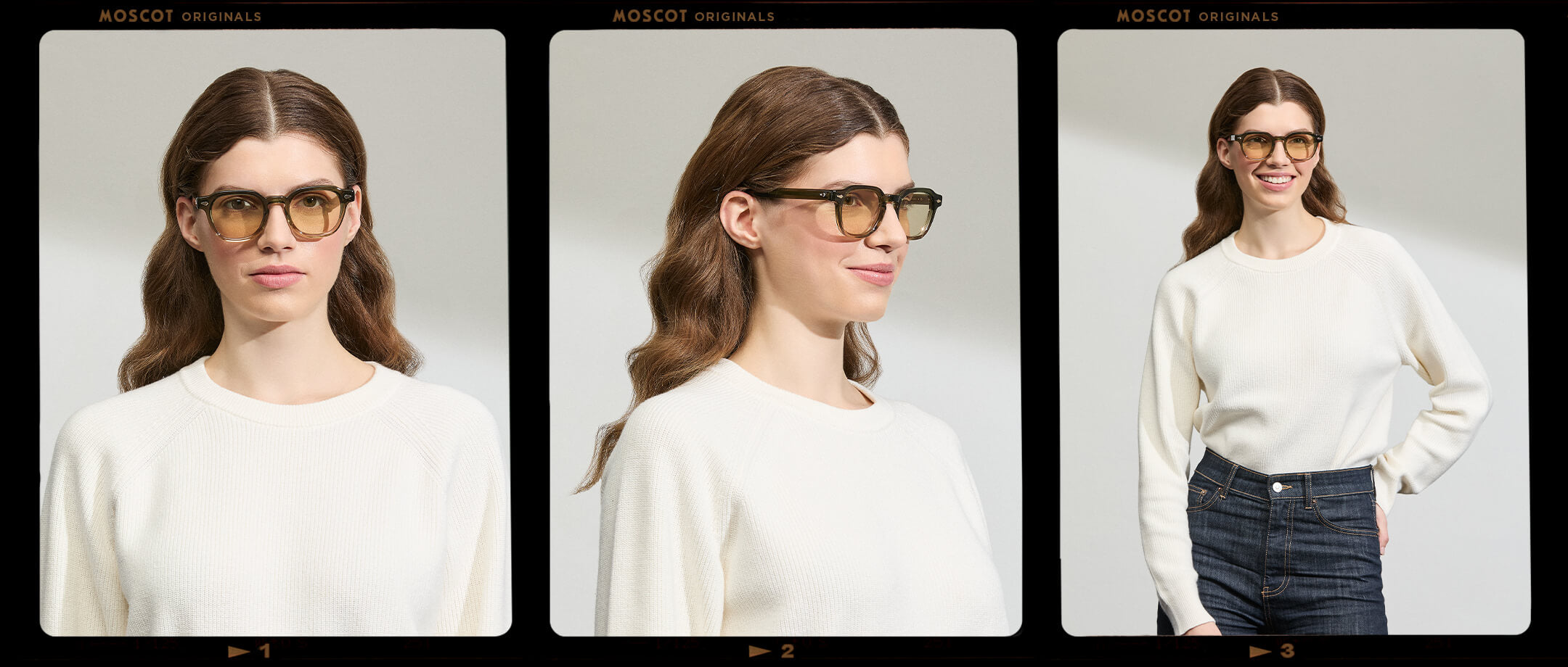 Model is wearing The DOLT in Khaki in size 49 with AMBER+ Lenses