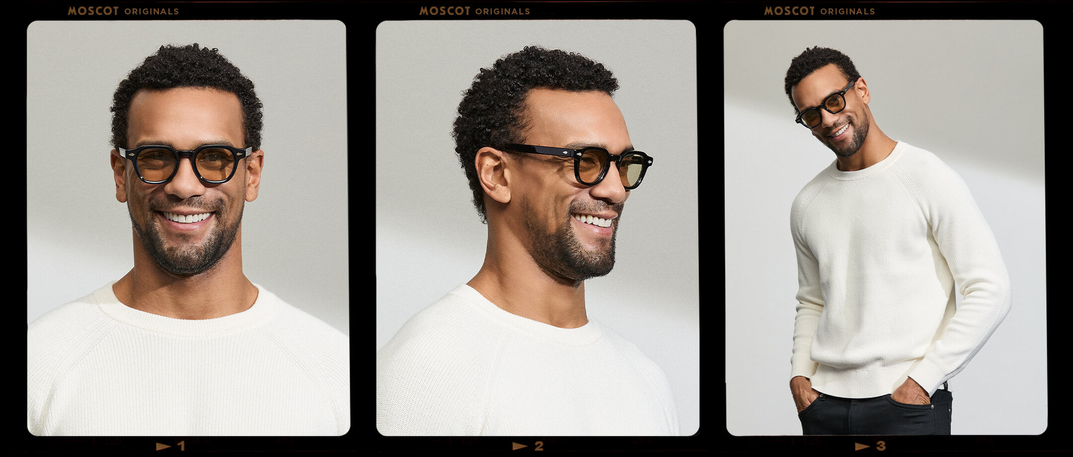 Model is wearing The DOLT in Navy in size 46 with AMBER+ Lenses