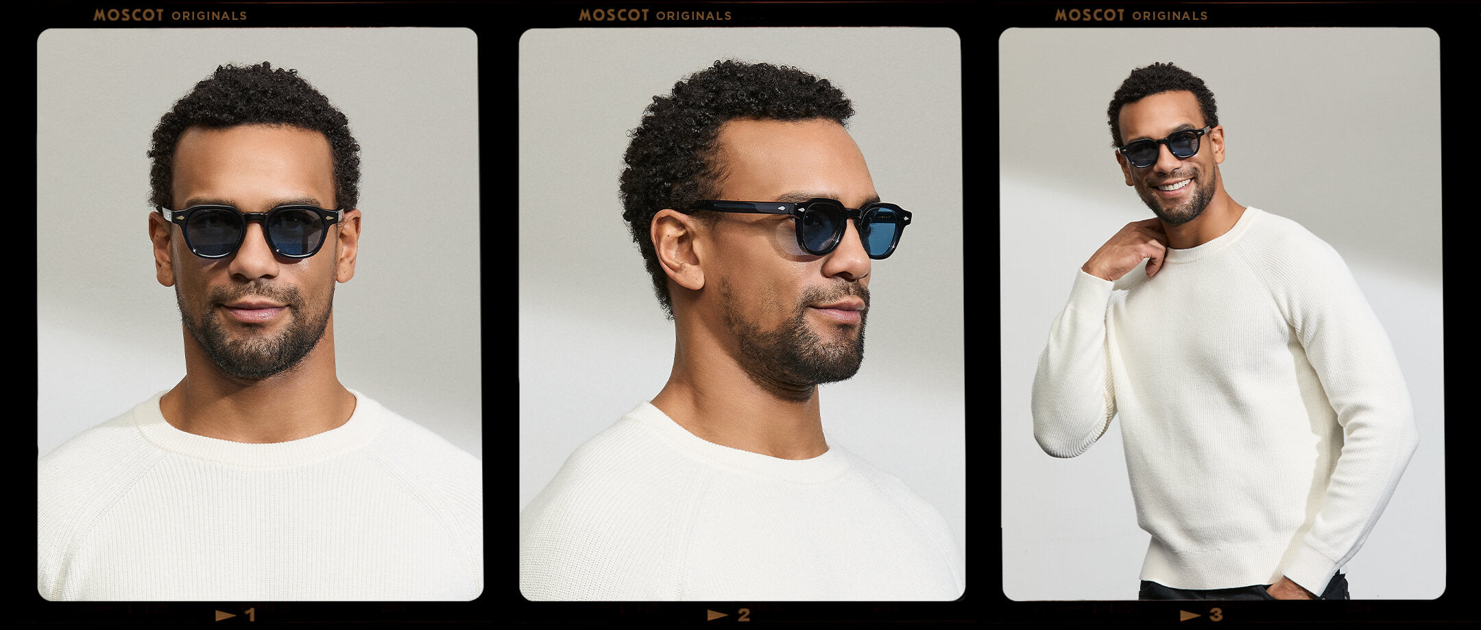 Model is wearing The DOLT in Navy in size 46 with BLUE+ Lenses