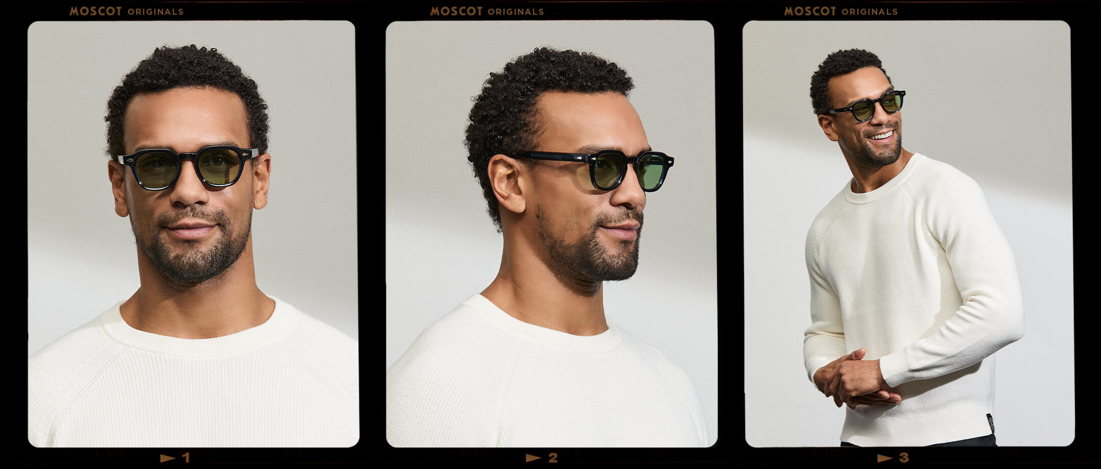 Model is wearing The DOLT in Navy in size 46 with GREEN+ Lenses