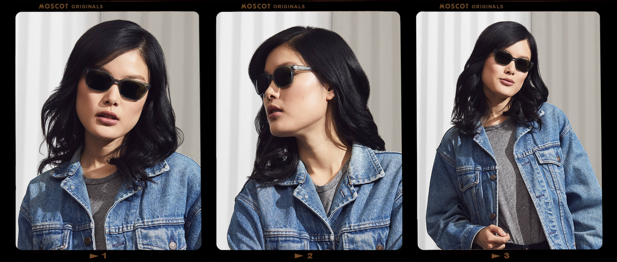 Model is wearing The EMIS SUN in Blue Smoke with G-15 Glass Lenses