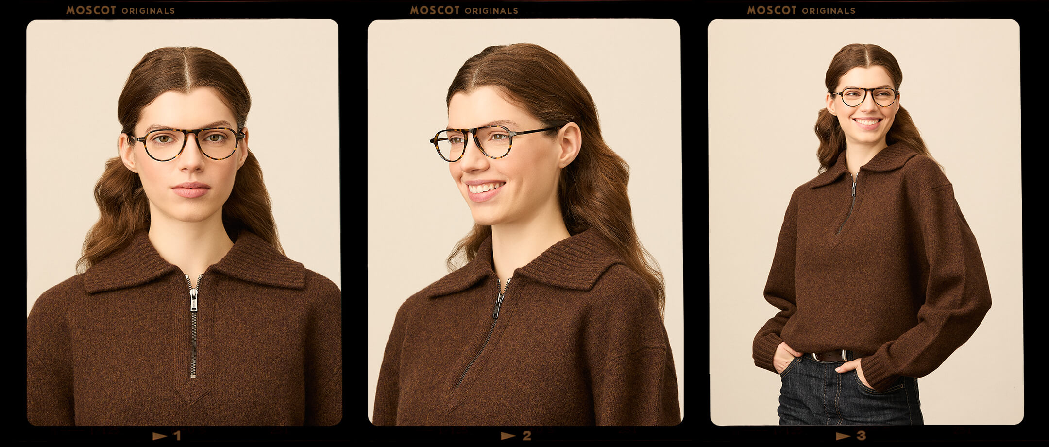 Model is wearing The BISHEART in size 52 in Tortoise/Brown