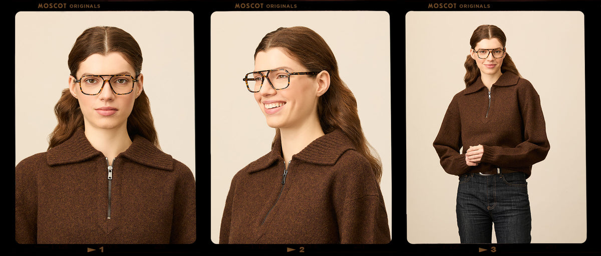 Model is wearing The MINYAN in size 54 in Tortoise