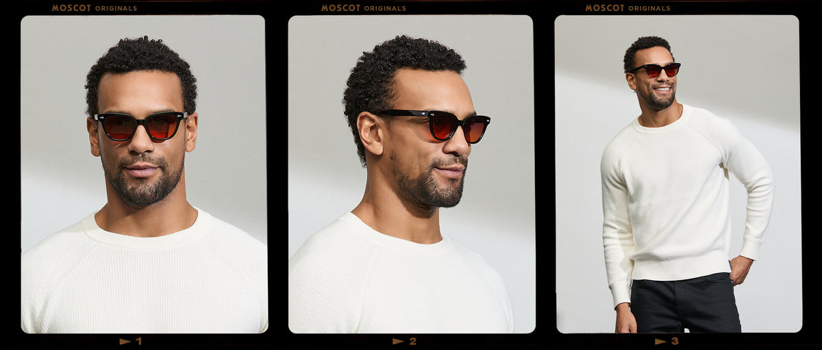 Model is wearing The SHANEKITE SUN in Black in size 49 with Cabernet Tinted Lenses