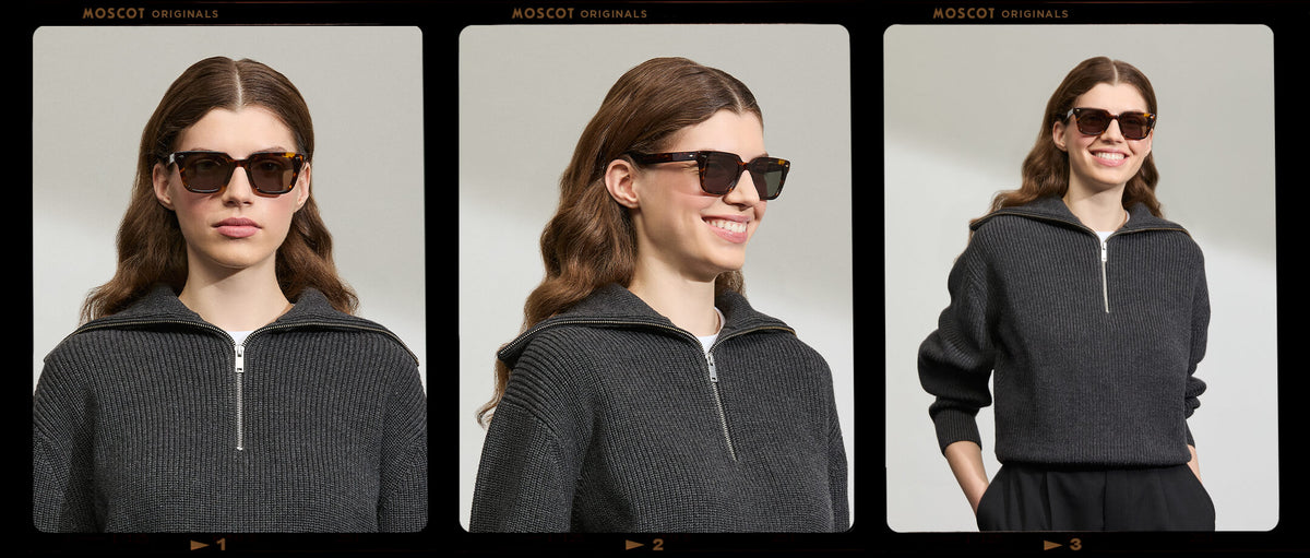 Model is wearing The GROBER SUN in size 48 in Classic Havana with G-15 Tinted Lenses