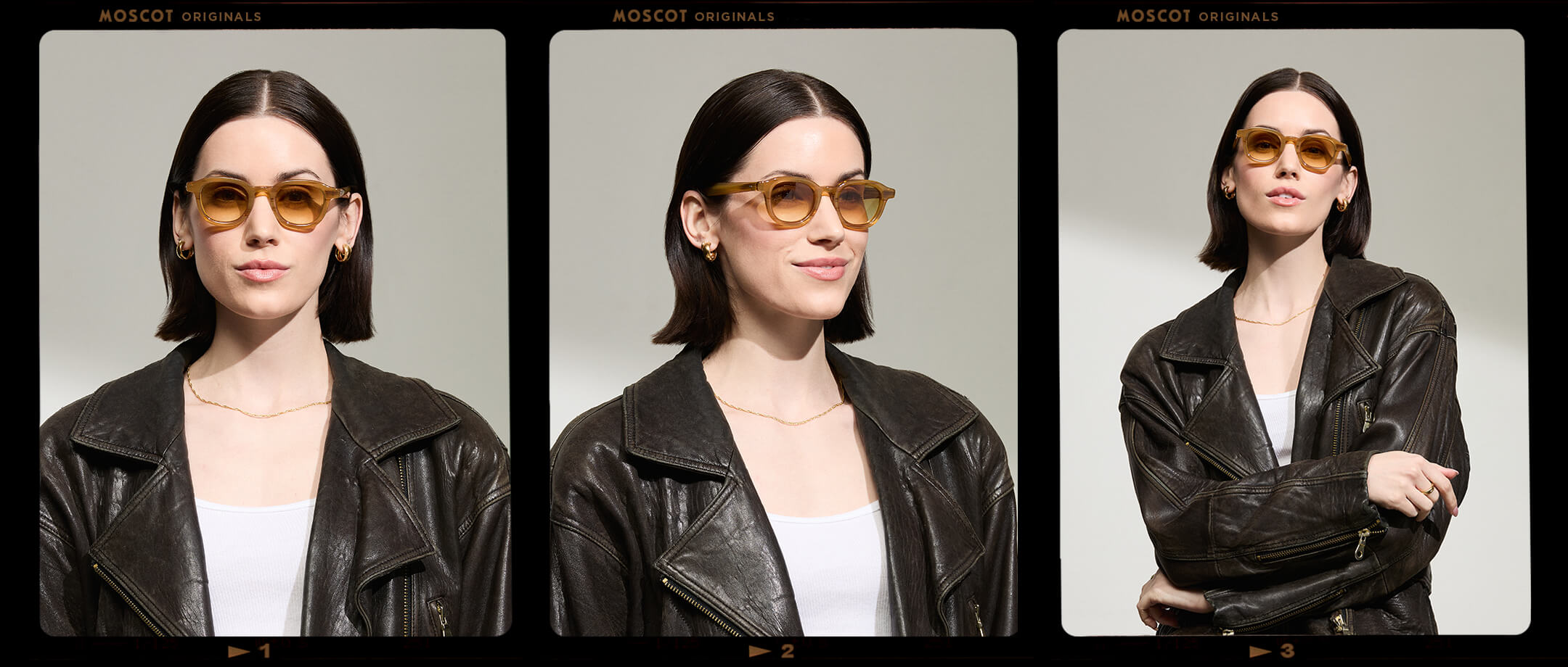 Model is wearing The DAHVEN in Blonde in size 44 with Chestnut Fade Tinted Lenses