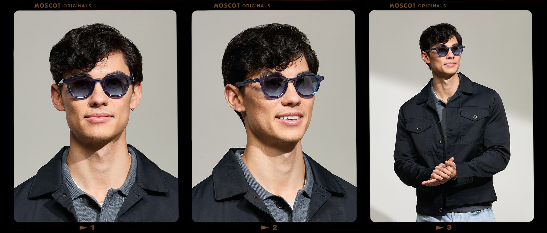 Model is wearing The DAHVEN in Sapphire in size 47 with Denim Blue Tinted Lenses
