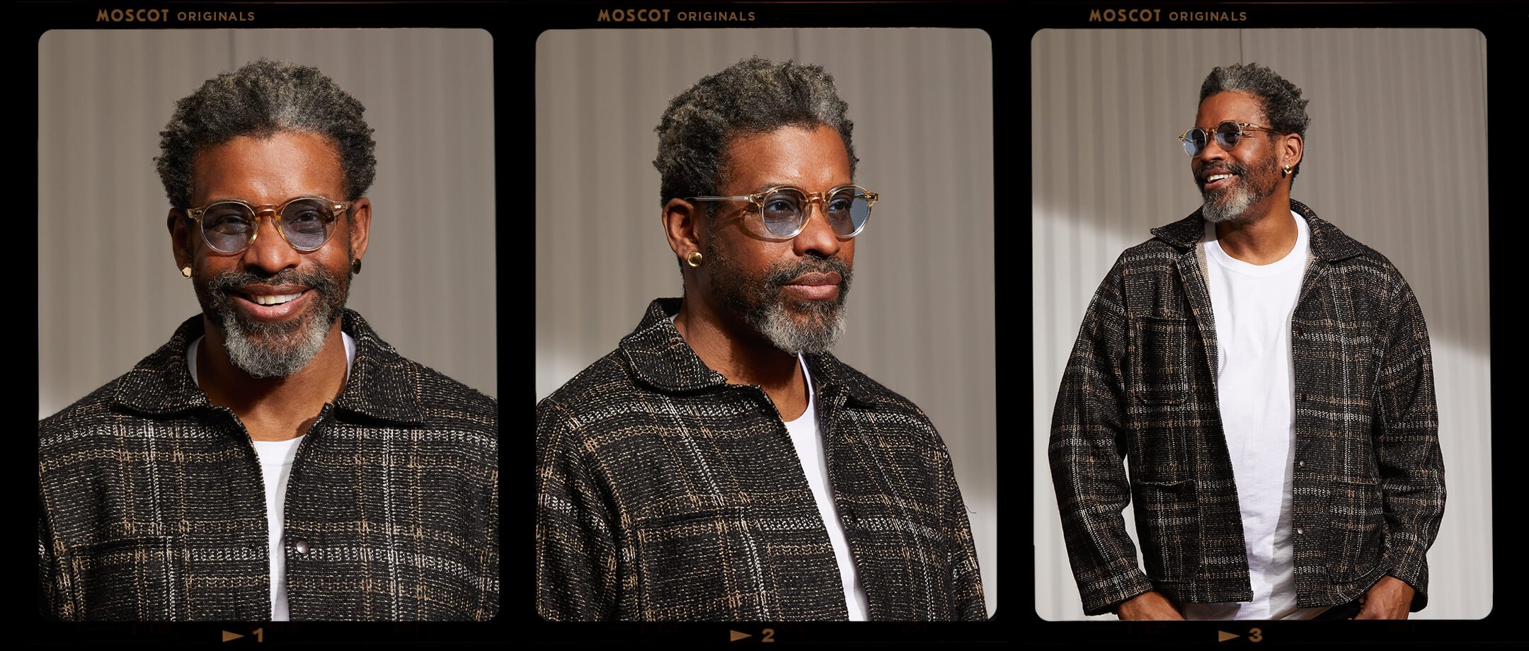 Model is wearing The MILTZEN in Flesh in size 49 with Bel Air Blue Tinted Lenses