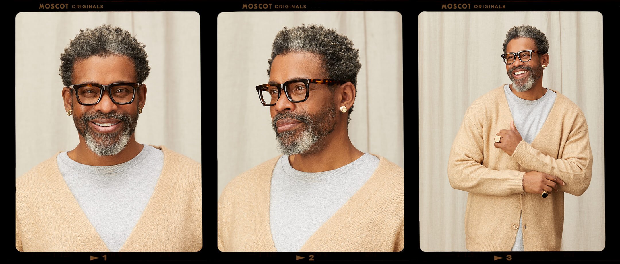 Model is wearing The RIZIK in size 49 in Classic Havana