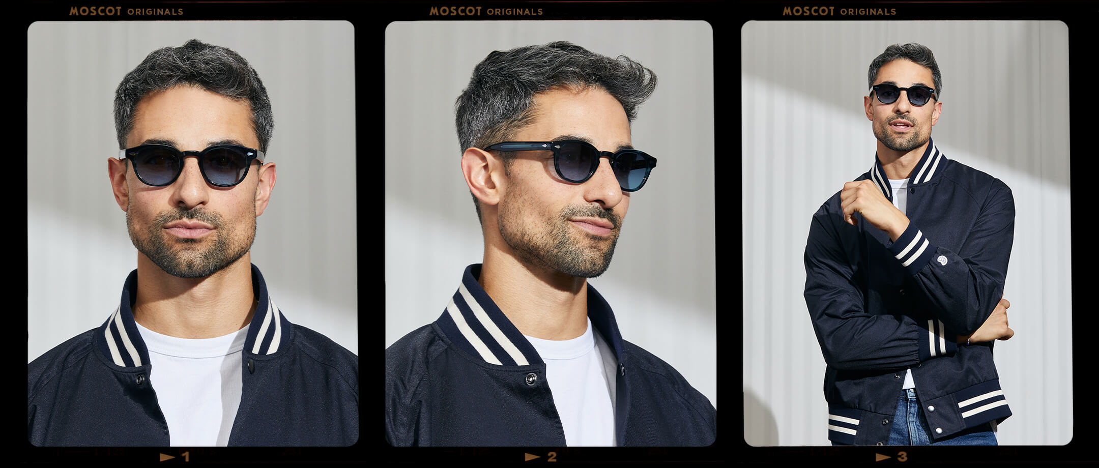 Model is wearing The LEMTOSH in Ink in size 46 with Denim Blue Tinted Lenses