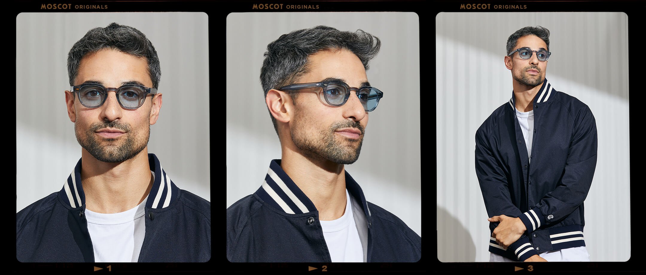 Model is wearing The LEMTOSH in Light Blue in size 46 with Bel Air Blue Tinted Lenses