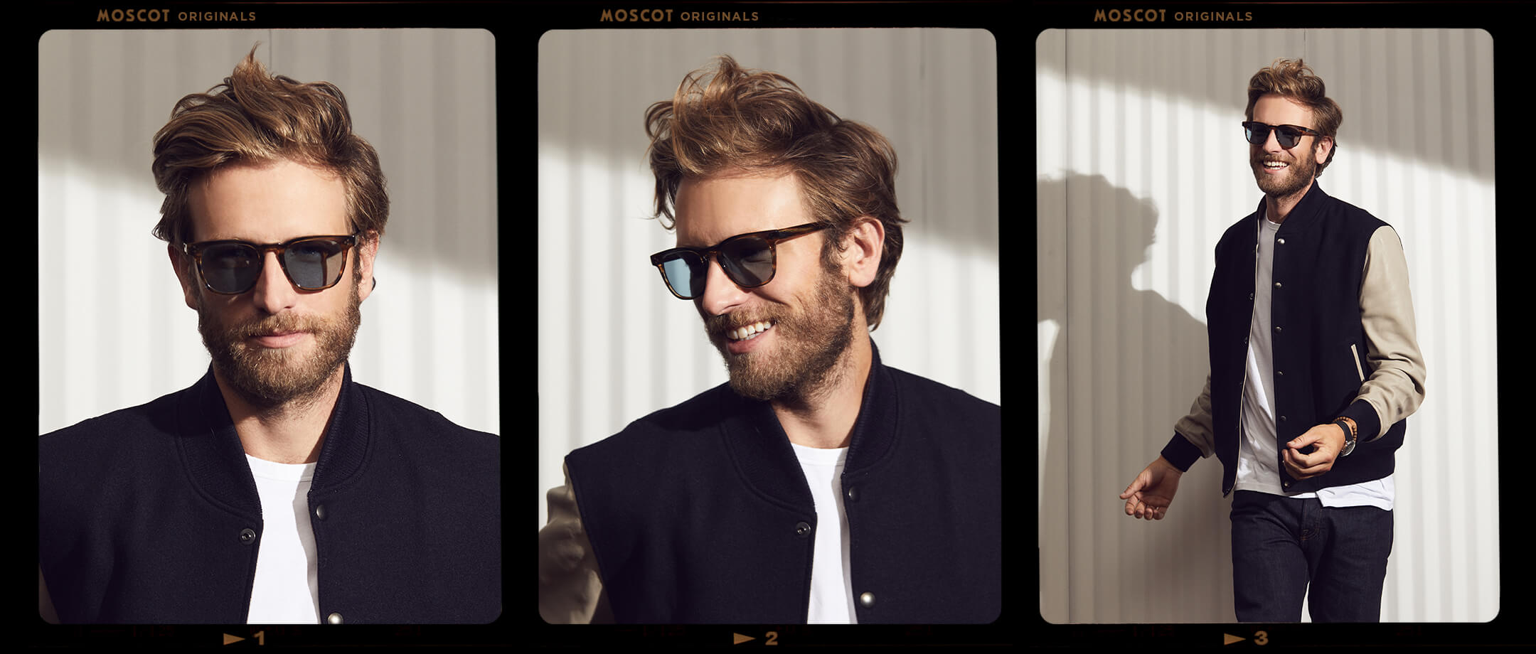 Model is wearing The DUDEL SUN in Bark in size 51 with Blue Glass Lenses