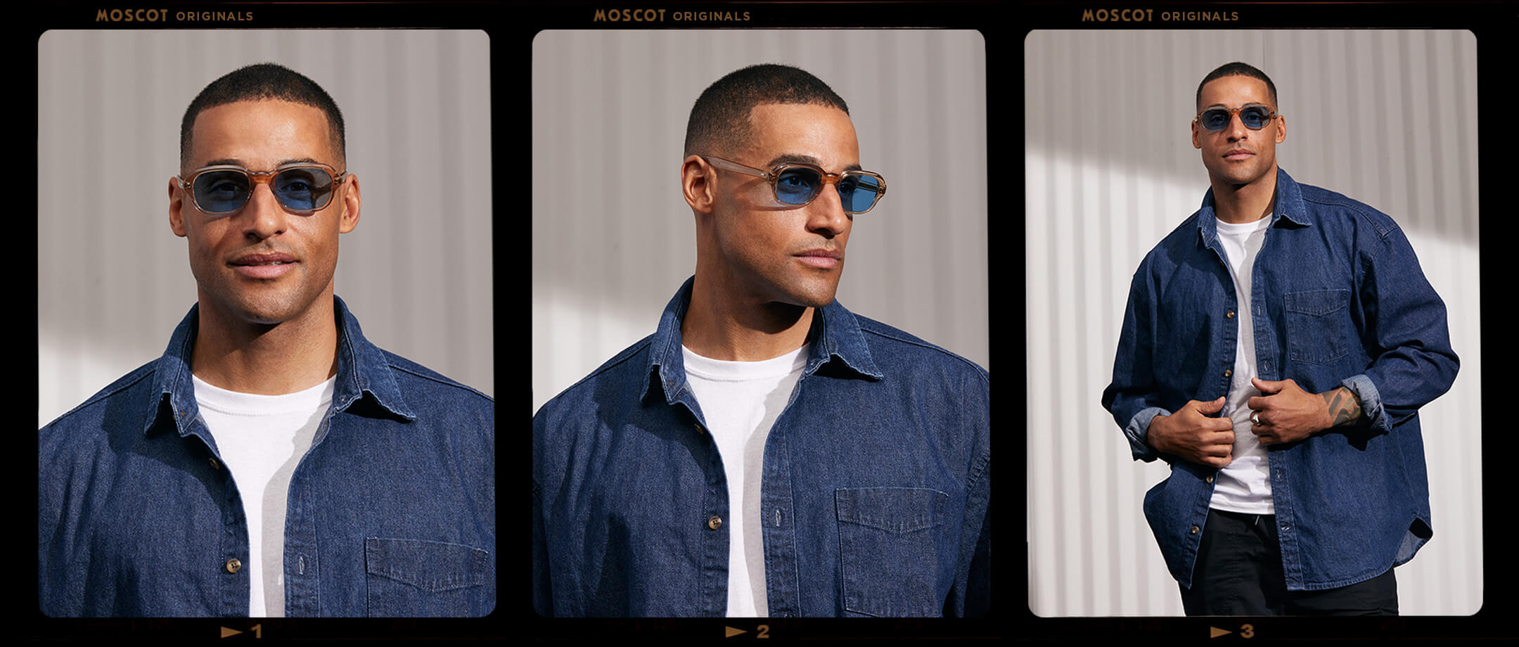 Model is wearing The MESHUG SUN in Cinnamon in size 51 with Celebrity Blue Tinted Lenses