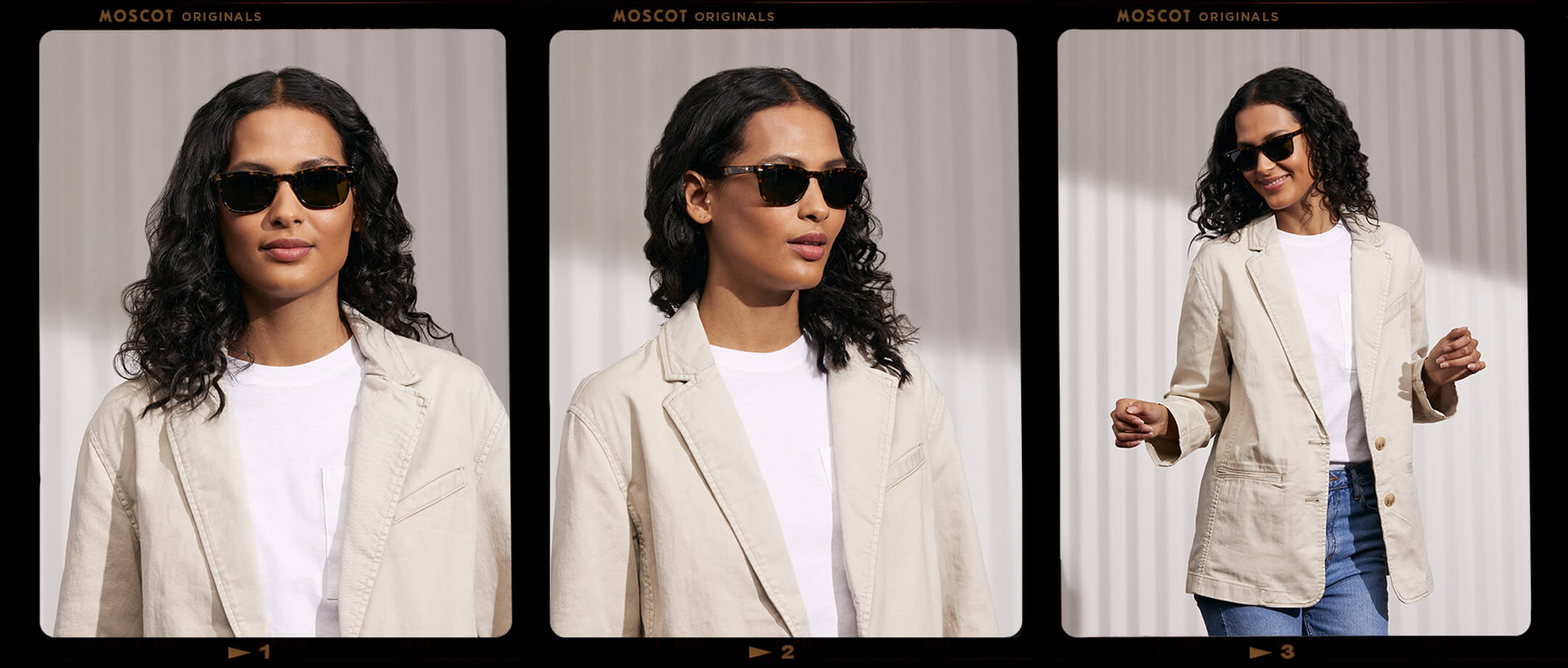 Model is wearing The MOBBLE SUN in Tortoise in size 53 with G-15 Glass Lenses