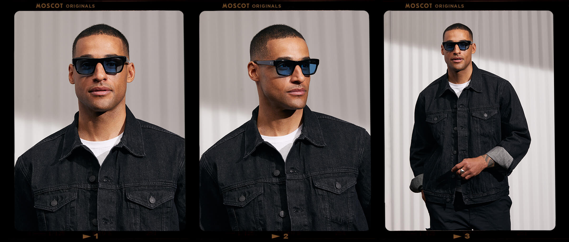 Model is wearing The NUDNIK SUN in Black in size 50 with Celebrity Tinted Lenses
