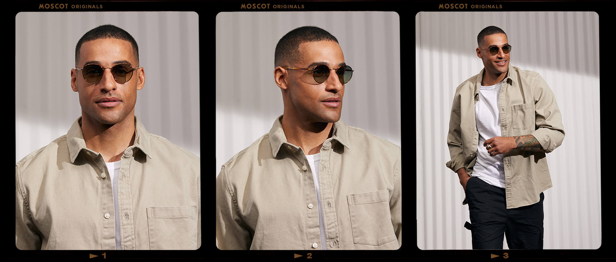 Model is wearing The PITSEL SUN in Blonde/Gold in size 47 with Forest Wood Tinted Lenses