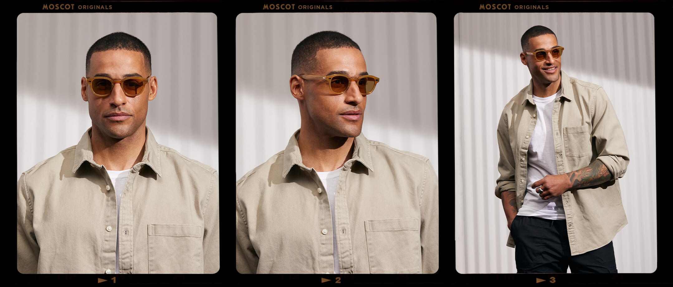 Model is wearing The LEMTOSH in Blonde in size 46 with Amber Tinted Lenses