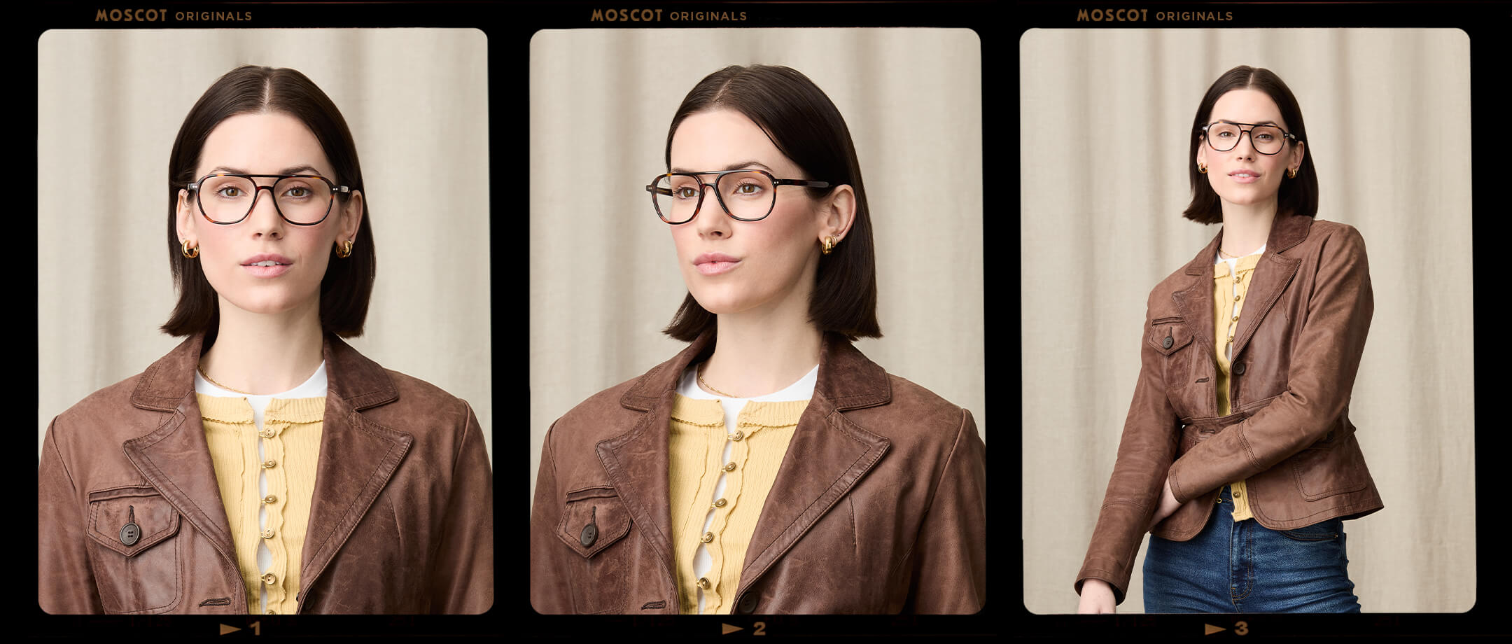 Model is wearing The BJORN in size 55 in Burnt Tortoise