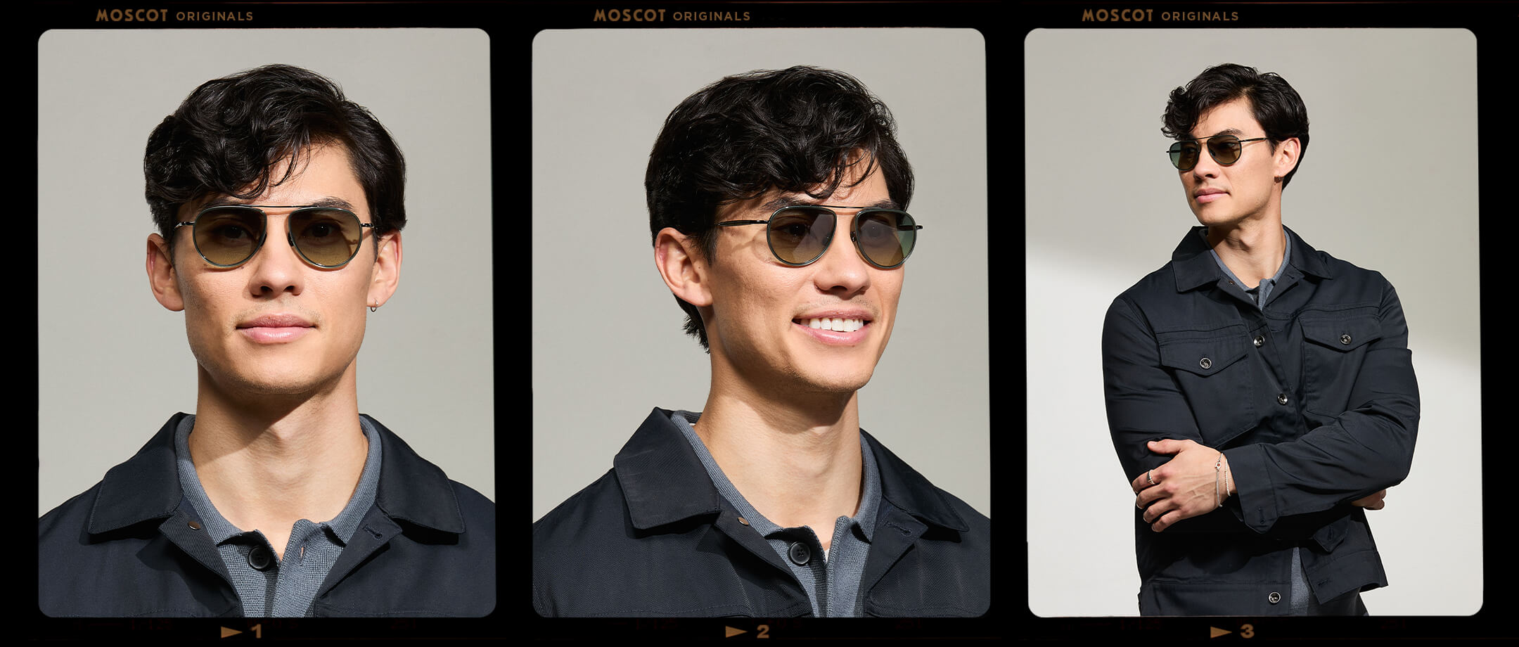 Model is wearing The TRAIF SUN in size 52 in Pine with Forest Wood Tinted Lenses
