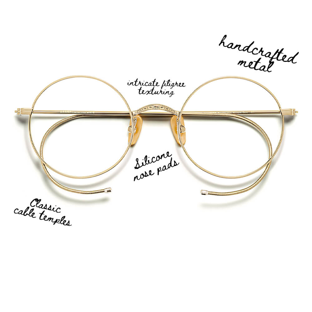 The HAMISH: Classic cable temples, intricate filigree texturing, and handcrafted metal